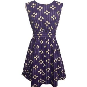 Emily And Fin Retro Lucy Dress Floral Fit and Flare Size Medium Purple Pin-Up